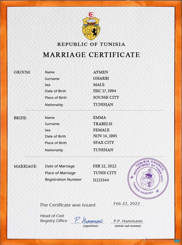 Download Tunisia marriage certificate PSD template Photoshop template
